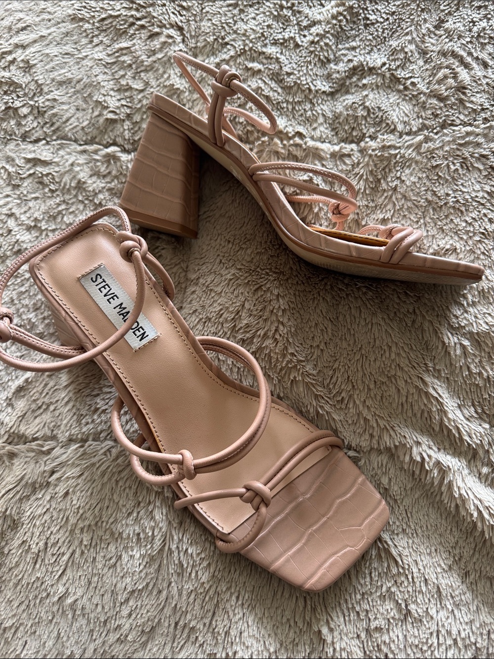 Steve Madden Blush Croc-Embossed Strappy Block Heels
